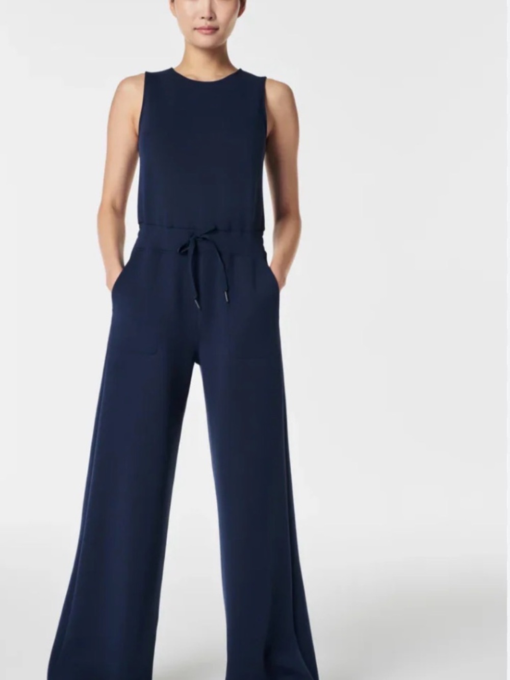 SPANX air essentials Navy Sleeveless Wide-Leg Tie-Waist Jumpsuit